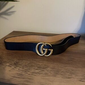 Black “Gucci” Knock-off Belt with Gold GG Buckle